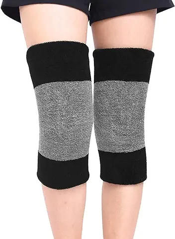 1 Pares de Rodilleras Unisex con Soporte Grueso y Elástico para Invierno, Cálidas, para Mujeres, Hombres, Ancianos, Ciclismo, Correr, Bailar, Aliviar el Dolor de las Articulaciones (negro+gris)  