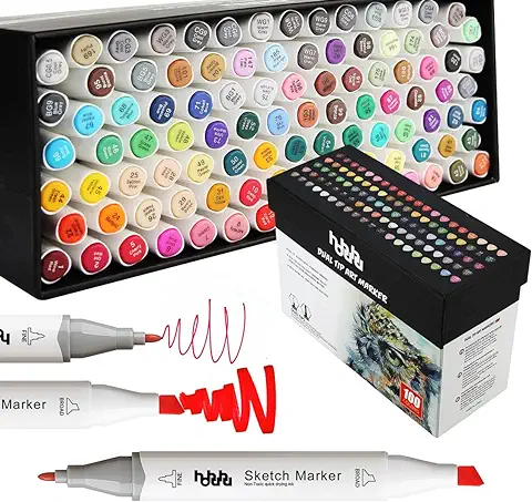 100 Colores Rotuladores Artísticos, Dibujo Marcadores de Punta Doble, para Graffiti, Pintura, Tiza, Manga,Ideal para Niños, Adultos, Artistas MH-100W  