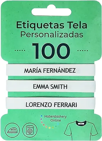 100 Etiquetas Termoadhesivas Personalizadas para ropa (PLANCHAR). Etiquetas de tela para Planchar con CERTIFICADO ECOLÓGICO Ideales para Niños, Bebés y Abuelos. NOMBRE PERSONALIZADO.  