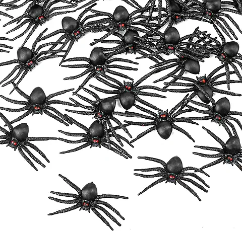 100 Piezas Araña Halloween, Araña Realistas de Plástico Arañas de Broma Negra Juguetes de Arañas, Araña Falsa de Halloween para Fiestas de Halloween Día de Los Inocentes Fiesta Temática  