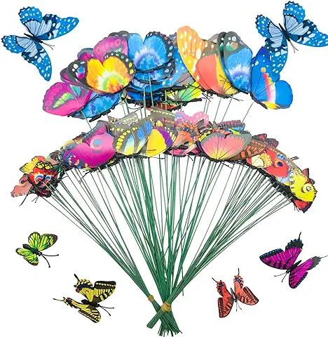 100 Pz Colorido Jardín Mariposas, Allazone 5 Tamaño Papillons de Jardin Ornements de Jardin para Decoración de Planta, Yarda Exterior, Ornamento de Jardín  