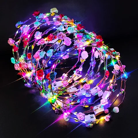 12 Diademas LED Intermitentes de Flores – Fiesta, Halloween, Navidad, Boda, para Mujeres  