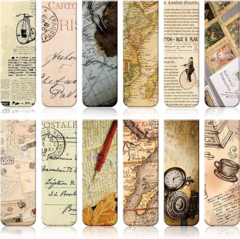 12 Marcadores Magnéticos de Estilo Vintage Marcadores de Página Magnéticos de Colores Surtidos Clip de Página Marcadores de Libros de Lectura Magnéticos para Oficina Casa, 12 Diseños  