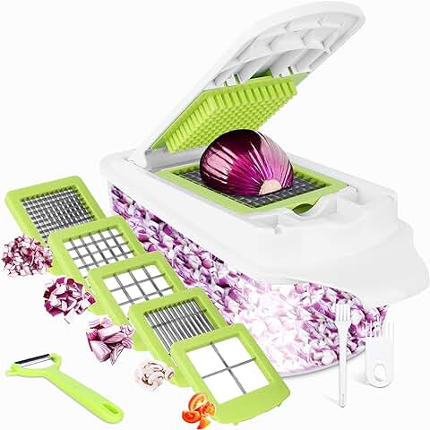 12 Piezas Cortador de Verdura Mandolina de Verduras Multifuncional Mandolina de Cocina Slicer Espiral Rallador de Cuchillas Acero Inoxidable, Pelador  