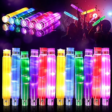 12 Tubos Luminosos pop de Aicharynic Fidget Toys Pop Tubes Luminosos, Juguetes Sensoriales para Niños, tubo Elástico LED, Accesorios para Fiestas en la Oscuridad, Juego de Decoración para Fiestas de  