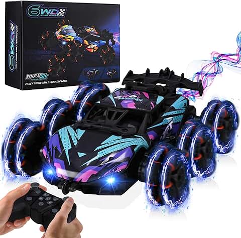 1:24 Coche de Control Remoto,Juguete de Deriva de Carreras de Acrobacias 6WD, Coche con Inclinación de 360° con Función de luz de Pulverización, Vehículo Giratorio, Regalos para Niños y Niñas  