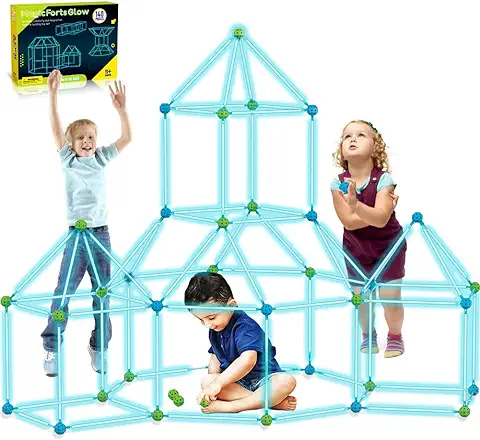 140pcs Kit De Construcción para Niños 140 Piezas Que Brillan En La Oscuridad Air Forts Constructor De Regalo Juguetes para De 4 5 6 7 8 9+ Años De Edad Niñas DIY Fort Building Túneles Tienda De  