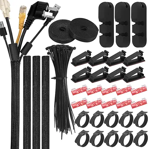 149 Piezas Kit de Gestión de Cables, Organizador de Cables, Incluye Clips de Cable, Abrazadera de Cable Autoadhesiva, Sujeta Cables, Bridas para Cables para Cables, TV, PC, Oficina, Hogar  