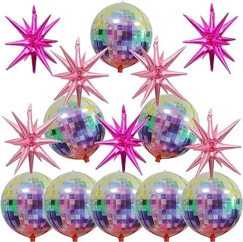 15 Globos de bola de Discoteca Rosa, Enormes Globos de Papel de Aluminio de Estrella de Explosión rosa para Cumpleaños, Suministros de Decoración de Fiesta de Discoteca Temática de los Años 70, 80, 90  