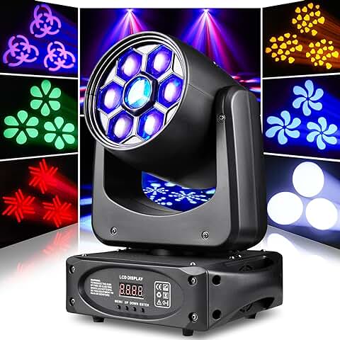 150W Cabeza Movil RGBW LED Luces de Discoteca DMX DJ Luces Escenario DMX Foco Fiesta con Prisma Efecto de Luz Iluminación 8 Gobos para Fiestas, Bodas, Iglesias, Banda en Vivo, Show Bar  