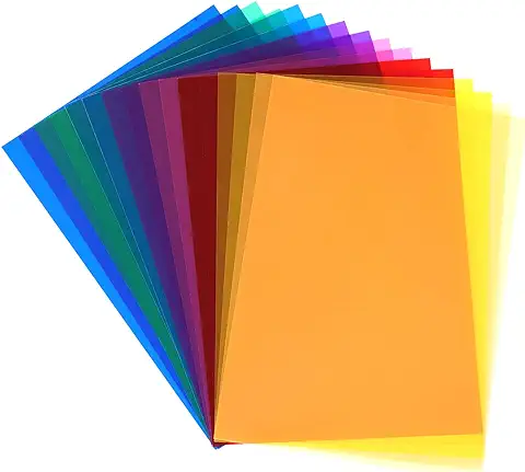 16 Piezas Filtros de Colores Transparentes Filtro Luz de Gel Gelatina Corrección de Color Láminas para Luces Fotográfico Iluminación LED Flash Cámara Foco Vídeo 29.7 * 21cm Fiesta Decoración DIY  