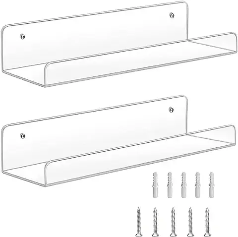 2 Estantes Flotantes Acrílicos, Estante de Pared Transparente de 15 Pulgadas, Estantes de Pared Invisibles, Imagen, Libro  