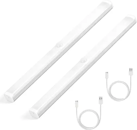 2 Paquete Luz de Armario, Luz LED Armario Magnética, Luces con Sensor Movimiento, 2 Modos, USB Recargable, Regulable Lampara LED para Pasillo, Escalerav, Cocina, Armarios (30cm-2pcs-white Light)  