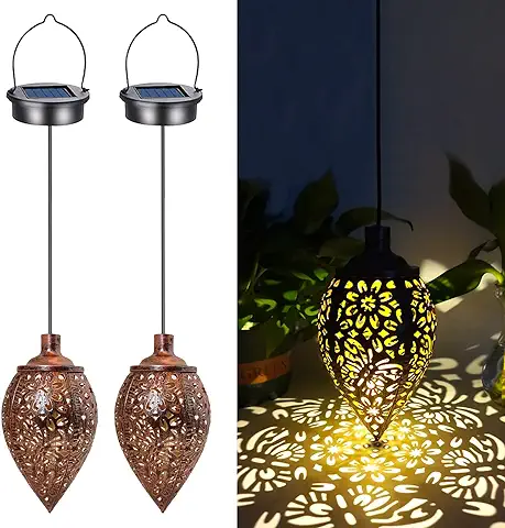 2 PCS Luces Solares Led Exterior Jardin,Farolillos Solares Exterior Colgantes,Lámpara Solar Decoración,Lámpara Metal Decorativa Impermeable,para Lawn Terraza Paisaje Patios Caminos,Iluminación Caminos  