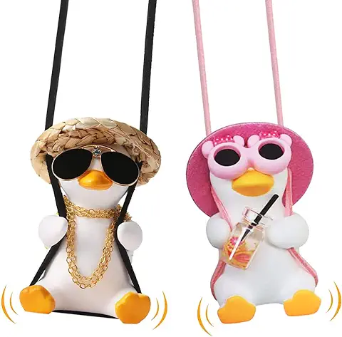 2 Piezas Colgante de pato Oscilante, Accesorios para el Interior del Coche, Colgador de Espejo de Coche, Adorno de Pato, Accesorios para Coche para Hombres y Mujeres, Decoración Interior del Coche  