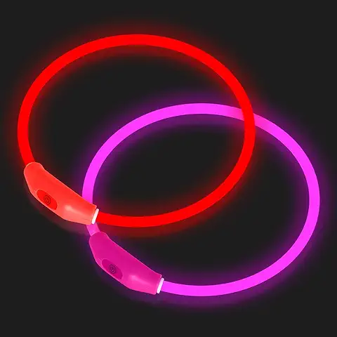 2 Piezas de Collares de Perro LED, Collares de Perro Luminosos, Luces de Perro Recargables Nocturnas, Rojo y Rosa  