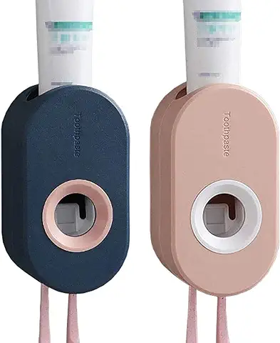 2 Piezas Dispensador Automático de Pasta de Dientes, Soporte para Dispensador de Pasta de Dientes, Soporte de Plástico para Pasta de Dientes, para Hoteles, Baños, Apartamentos, Etc.(Rosa y Azul)  