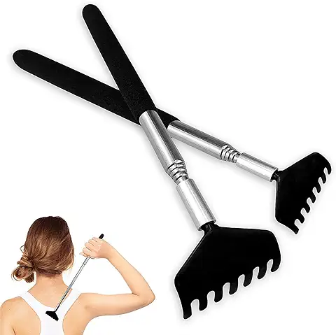 2 Piezas Rascador Trasero,Portátil Rascador Espalda, Back Scratcher Massager con la Manija Telescópico,Acero Inoxidable Back Massager Tool 20-68cm,Negro.  