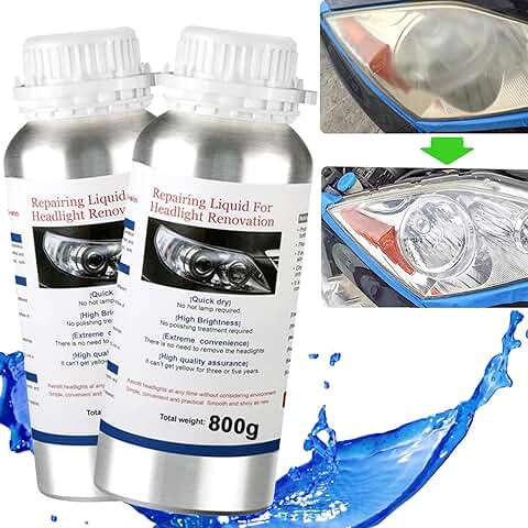 2 x 800g Polimero Liquido para Faros, Líquido de Reparación de Faros, Pulir Faros Coche, Restaurador de Faros Coche, Botella de Recarga de Kit Pulir Faros para Reparado Amarillento, Difuminar, Rayado  