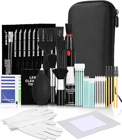 20 en 1 Kits Limpieza Cámara Reflex Profesional, con Hisopos de Limpieza APS-C, Paños de Microfibra, Pluma de Limpieza de Lentes, para Cámaras Réflex y Lente Optica Cámaras Digitales, Cámaras  