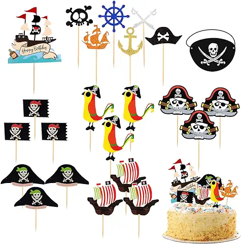 22 Plug-ins Temáticos Piratas para Tortas, con 1 Máscara de ojos Pirata, Juego de Accesorios de Decoración para Fiestas de Cumpleaños Infantiles, Fiestas Temáticas, Fiestas de Halloween  