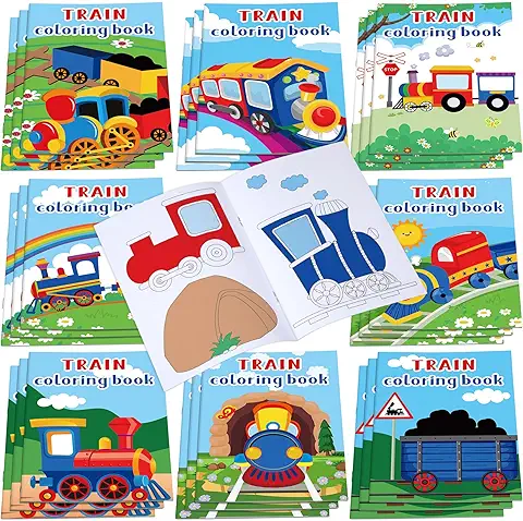 24 Libros de Colorear de Playa de Verano para Niños Mini Libro de Dibujo de Arte DIY de Tren Incluye Tren Piña Coco Flamenco Playa Piscina Patrón Divertido y Relajante para Escuela (Tren)  