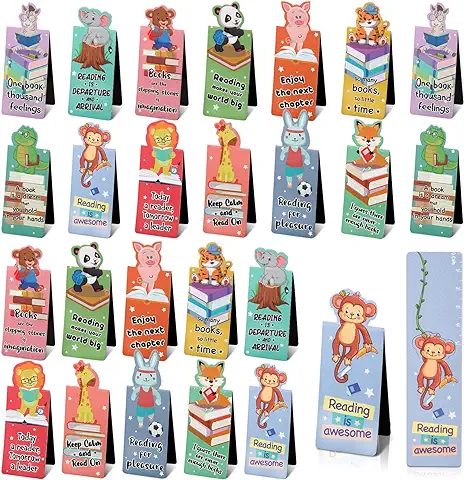 24pcs Marcapáginas de Animal Marcador de Libro Magnético para Lectura Regalo Cumpleaños Fiesta Navidad Detalle para Estudiante Niño Niña Infantiles Compañeros Alumnos  