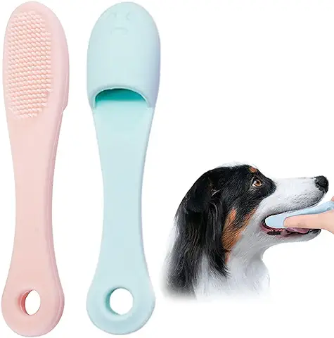 2pcs Cepillo Dientes Perro,limpiar Dientes Perro,cepillo Dientes Gato,para Limpieza de Dientes de Mascotas de para Perros,gatos,cuidado Dental,cepillo de Dientes de Silicona(azul+rosa)  