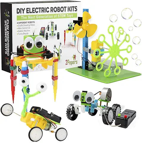 2Pepers Kits de ciencia robótica de motor eléctrico para niños (4 en 1), juguetes STEM DIY para niños, kits de experimentos científicos, kit de robótica educativa de construcción para niños y niñas,