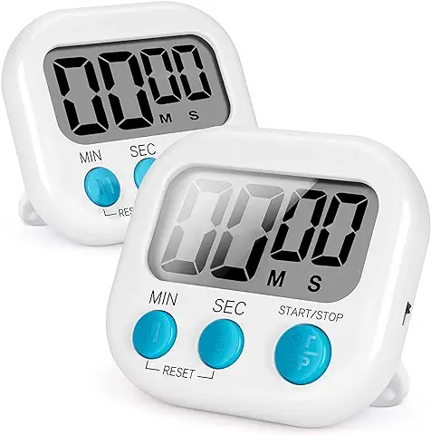 2Piezas Digital Temporizador Cocina con Magnético, Escritorio Alarma Fuerte Cronometro en Niños, Time Timer para Estudiar, Trabajar, Hacer Ejercicio, Cocinar (Blanco)  