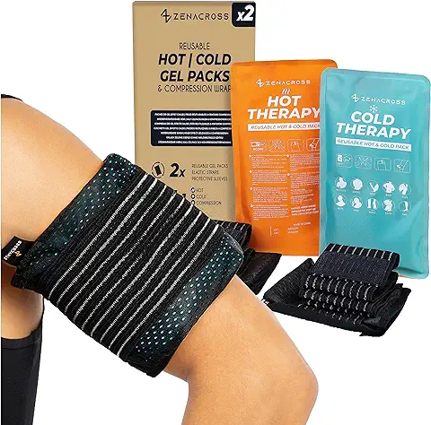 2x Gel Frio Para Lesiones y - Incluye 2 Banda Elástica Protectora Reutilizable - Efecto Calor-Frio - Adaptada Microondas & Congelador - Multiusos para Todas las Partes del Cuerpo  