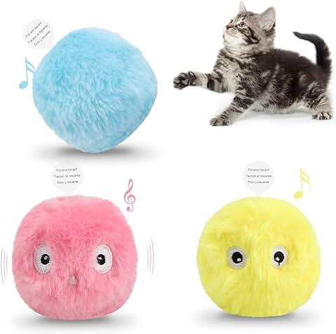 3 Juguetes de Pelotas para Gatos,Juguetes Interactivos de Felpa para Gatos,Bolas de Chirrido para Gatitos,Juguetes con Menta para Gatos,Sonidos de Chirridos de Animales,para Interior Perro Mascotas  