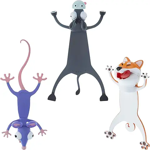 3 Marcadores de Libros de Animales de Dibujos Animados 3D Marcador de Lectura de Animales Locos Divertidos Marcapáginas de Niños Lindos Papelería de Animales Aplastados para Estudiantes  