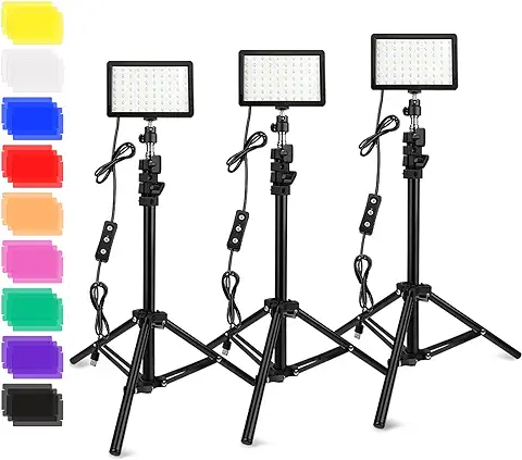 3 Paquetes 70 Video LED Luces con Soporte de Trípode Ajustable/Filtros de Color, Obeamiu 5600K USB Estudio Tablero Iluminación LED Colorida,Retrato Producto Fotografía Video Youtube  