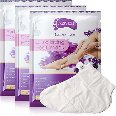 3 Pares de Máscaras Hidratantes de Pies, Lavanda Natural, Exfoliante para Pies, Calcetines de Reparación de la piel de los pies para Talones Secos, Envejecidos, Agrietados, piel Intensa  