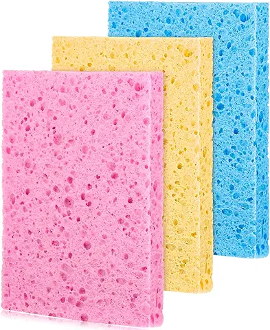 3 Piezas Esponja Exfoliante de Limpieza de Celulosa Esponja de Lavar Plato de Colores Paño de Plato Absorbente Paño de Limpieza de Cocina Reutilizable para Uso Diario de Casa Coche, 3 Colores  