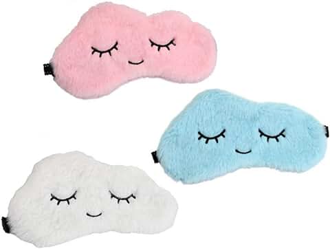 3 unidades de máscara de ojos nube suave para dormir viajando máscara esponjosa transpirable de dibujos animados sombra de ojos para niños adultos y mujeres (3 colores)