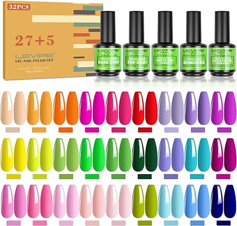 32Pcs Pintauñas Semipermanentes Kit, Popular Summer Colores Esmalte Semipermanente Gel UV LED con Base, Top Coat Brillante y Mate y Esmalte de Gel de Ojo de Gato y Removedor de Esmalte de Uñas, 15ML  