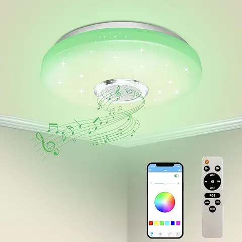 36W Plafón LED Regulable,Altavoz Bluetooth, Cambio de Color RGB Lámpara, Plafón con Control Remoto y APP,Musical Lámpara de Techo para Cocina,Dormitorio,Habitaciones Infantiles, Salones Ø30cm  