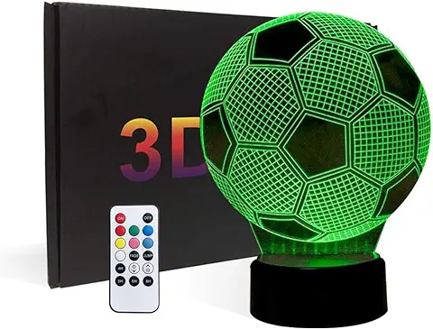 3D Fútbol LED Lámparas,Lámpara de la Noche del LED de la Carga USB del Efecto Creativo del Fútbol de la Ilusión 3D con 7 Colores que Cambian para las Decoraciones del Hogar  