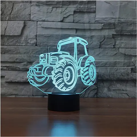 3D Lámpara óptico Illusions Luz Nocturna, SISYS LED Lámpara de Mesa Luces de Noche para Niños Decoración Tabla Lámpara de Escritorio 7 Colores Cambio de Botón Táctil y Cable USB, Tractor  