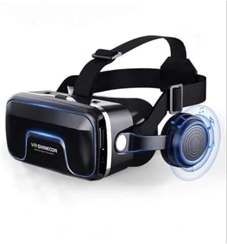 3D VR Gafas de Realidad Virtual, Gafas VR Visión Panorámico 360 Grado Película 3D Juego Immersivo para Móviles 4.7-7.2 Pulgada, Un Regalo para Todos los Festivales,(VR con Auriculares)  