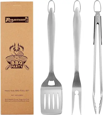 3PC Kit de Barbacoa de Acero Inoxidable - Heavy Duty Kit de Accesorios de Herramienta de Barbacoa para Barbacoa Profesional Profesional Ideal para Hombres  