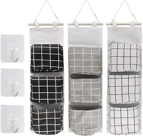 3Pcs Bolsa de Alamcenamiento Colgante, Colgando Organizador de Bolsillo, Colgando Organizador Puerta Pared Baño, Organizador Colgante para Armarios Dormitorio Cocina, Negro Blanco y Gris  