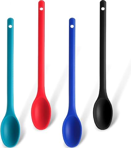 4 Cuchara de Mezcla de Silicona Cuchara de Cocina Antiadherente Multicolor Largo Cuchara para Servir de Silicona Cuchara de Revolver Resistente al Calor para Herramientas de Mezcla Cocina Hornada  