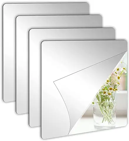 4 Espejos Autoadhesivos Espejo Acrílico no Cristal Espejo Pegatina Decorativas de Pared Espejo Flexible Espejo de Pared sin Marco para Manualidades, Baño Salón Decoración de Pared 20 x 20 cm  