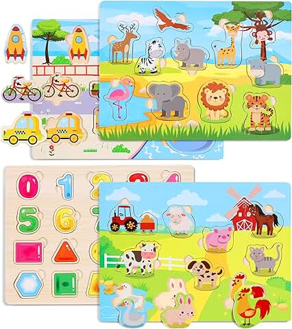 4 Piezas Puzzle Madera - Juguetes Niños 2 3 Años - Juguetes Montessori 1 Años - Juegos Educativos Niños 2 3 Años  