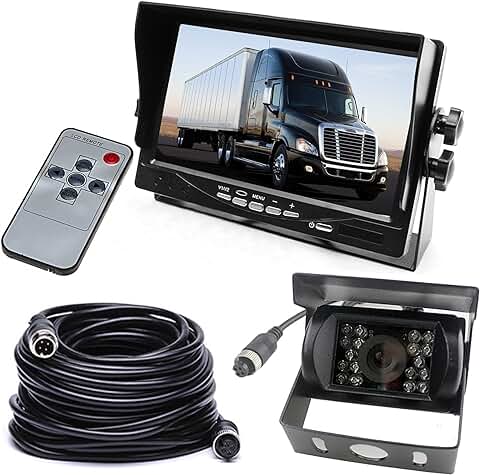 4pines 12V-24V Vehículos Copia de Seguridad Cámara Sistema 7 Inch TFT LCD HD Color Monitor +18 IR Visión Nocturna Impermeable Marcha Atrás Visión Trasera Cámara para Camiones/RV/Remolque/Bus  