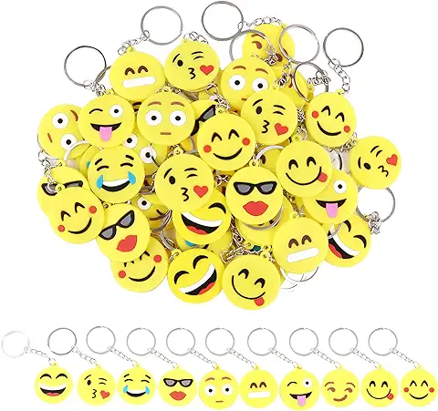 50 Piezas Llavero Emoji Llaveritos Emoticon Colgante 10 Patrón Emoticon Llavero Decoración para Niños Fiesta de Cumpleaños Favores Bolsa de Fiesta  