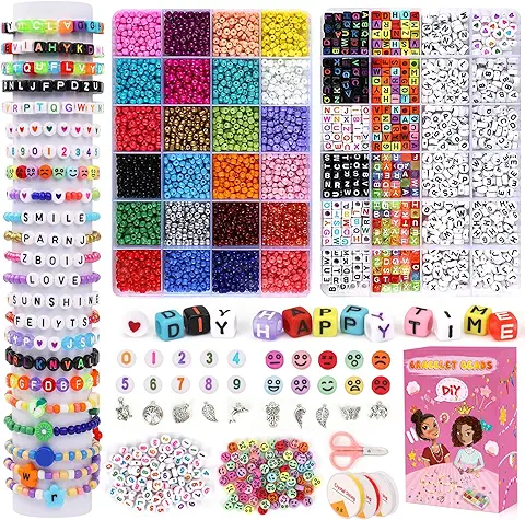 5500pcs kit Para Hacer Pulsera，Cuentas de Colores de 4 mm y Cuentas de Letras，Cuentas Emoji，Números Perlas，Para Pulseras de la Amistad, Collares, Llaveros y Bisutería  